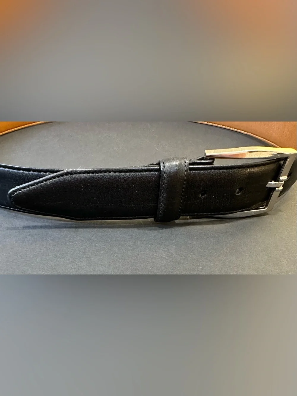 VTG 1980s-90s Johnston & Murphy Black Leather Belt with Silver Buckle USA 36